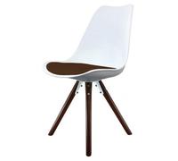 Fusion Living Soho White & Chocolate Plastic Dining Chair With Pyramid Dark Wood Legs