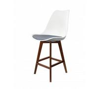Fusion Living Soho White & Dark Grey Plastic Bar Stool With Dark Wood Legs