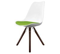 Fusion Living Soho White & Green Plastic Dining Chair With Pyramid Dark Wood Legs