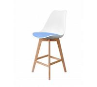 Fusion Living Soho White & Light Blue Plastic Bar Stool With Light Wood Legs