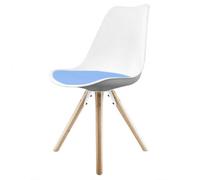 Fusion Living Soho White & Light Blue Plastic Dining Chair With Pyramid Light Wood Legs