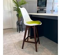 Fusion Living Soho Plastic Bar Stool With Dark Wood Legs In Green Green One Size