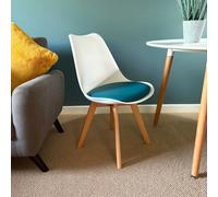 Fusion Living Soho Plastic Dining Chair With Squared Light Wood Legs White & Teal, Green