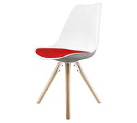 Fusion Living Soho White & Red Plastic Dining Chair With Pyramid Light Wood Legs