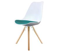 Fusion Living Soho White & Teal Plastic Dining Chair With Pyramid Light Wood Legs