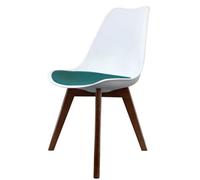Fusion Living Soho White & Teal Plastic Dining Chair With Squared Dark Wood Legs