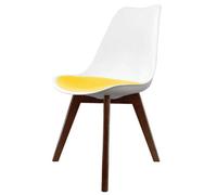 Fusion Living Soho White & Yellow Plastic Dining Chair With Squared Dark Wood Legs