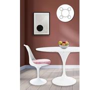 Fusion Living Tulip Set - Marble Large Circular Table And Four Chairs With Luxurious Cushion In Light Pink Light Pink