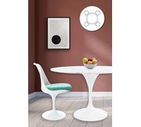 Fusion Living Tulip Set - Marble Large Circular Table And Four Chairs With Luxurious Cushion In Turquoise Turquoise