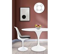 Fusion Living Tulip Set - Marble Large Circular Table And Four Chairs With Pu Cushion In Black Black
