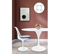 Fusion Living Tulip Set - Marble Large Circular Table And Four Chairs With Pu Cushion In Navy Navy