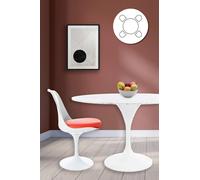 Fusion Living Tulip Set - Marble Large Circular Table And Four Chairs With Pu Cushion In Red Red One Size
