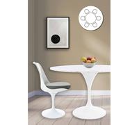 Fusion Living Tulip Set - Marble Large Circular Table And Six Chairs With Pu Cushion In Grey Grey