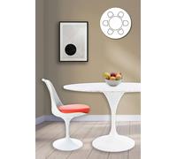 Fusion Living Tulip Set - Marble Large Circular Table And Six Chairs With Pu Cushion In Red Red