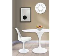 Fusion Living Tulip Set - Marble Large Circular Table And Six Chairs With Pu Cushion In White White One Size