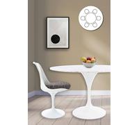 Fusion Living Tulip Set - Marble Large Circular Table And Six Chairs With Textured Cushion In Grey Grey