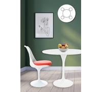 Fusion Living Tulip Set - Marble Medium Circular Table And Four Chairs With Pu Cushion In Red Red