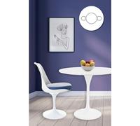 Fusion Living Tulip Set - Marble Medium Circular Table And Two Chairs With Pu Cushion In Navy Navy