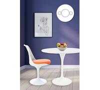Fusion Living Tulip Set - Marble Medium Circular Table And Two Chairs With Pu Cushion In Orange Orange