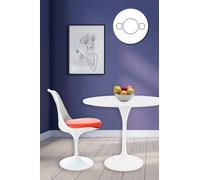 Fusion Living Tulip Set - Marble Medium Circular Table And Two Chairs With Pu Cushion In Red Red