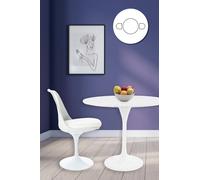 Fusion Living Tulip Set - Marble Medium Circular Table And Two Chairs With Pu Cushion In White White