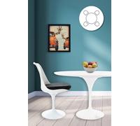 Fusion Living Tulip Set - White Large Circular Table And Four Chairs With Luxurious Cushion In Black Black