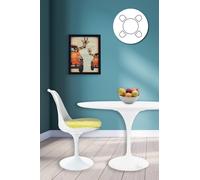 Fusion Living Tulip Set - White Large Circular Table And Four Chairs With Luxurious Cushion In Yellow Yellow