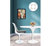 Fusion Living Tulip Set - White Large Circular Table And Four Chairs With Pu Cushion In Black Black