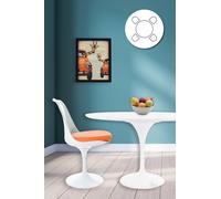 Fusion Living Tulip Set - White Large Circular Table And Four Chairs With Pu Cushion In Orange Orange