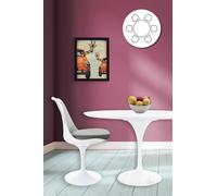 Fusion Living Tulip Set - White Large Circular Table And Six Chairs With Pu Cushion In Grey Grey