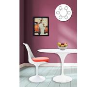 Fusion Living Tulip Set - White Large Circular Table And Six Chairs With Pu Cushion In Red Red