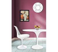 Fusion Living Tulip Set - White Large Circular Table And Six Chairs With Pu Cushion White
