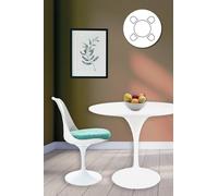 Fusion Living Tulip Set - White Medium Circular Table And Four Chairs With Luxurious Cushion In Turquoise Turquoise