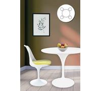 Fusion Living Tulip Set - White Medium Circular Table And Four Chairs With Luxurious Cushion In Yellow Yellow