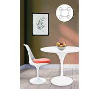 Fusion Living Tulip Set - White Medium Circular Table And Four Chairs With Pu Cushion In Red Red One Size