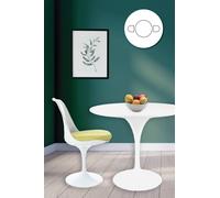 Fusion Living Tulip Set - White Medium Circular Table And Two Chairs With Luxurious Cushion In Green Green