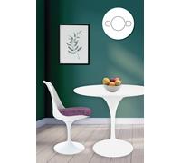Fusion Living Tulip Set - White Medium Circular Table And Two Chairs With Luxurious Cushion In Purple Purple