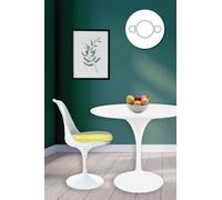 Fusion Living Tulip Set - White Medium Circular Table And Two Chairs With Luxurious Cushion In Yellow Yellow