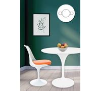 Fusion Living Tulip Set - White Medium Circular Table And Two Chairs With Pu Cushion In Orange Orange