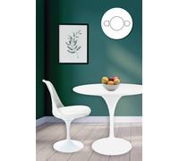 Fusion Living Tulip Set - White Medium Circular Table And Two Chairs With Pu Cushion White