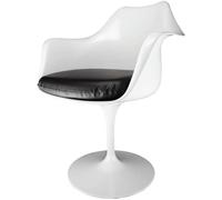 Fusion Living White Tulip Armchair With Black Pu Cushion