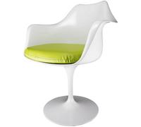 Fusion Living White Tulip Armchair With Green Pu Cushion