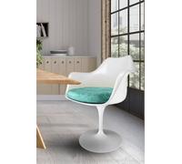 Fusion Living White Tulip Armchair With Luxurious Cushion In Turquoise Turquoise