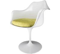 Fusion Living White Tulip Armchair With Luxurious Green Cushion