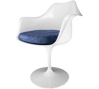 Fusion Living White Tulip Armchair With Luxurious Navy Cushion