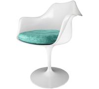 Fusion Living White Tulip Armchair With Luxurious Turquoise Cushion
