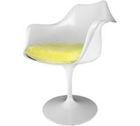 Fusion Living White Tulip Armchair With Luxurious Yellow Cushion