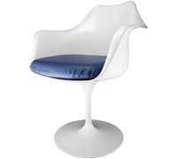 Fusion Living White Tulip Armchair With Navy Pu Cushion