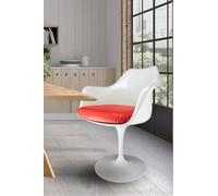 Fusion Living White Tulip Armchair With Pu Cushion In Red Red