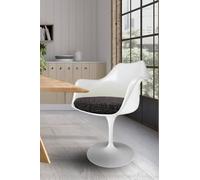 Fusion Living White Tulip Armchair With Textured Cushion In Black Black